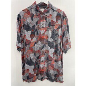 Tommy Bahama Silk Hawaiian Shirt Button Up Floral Beach Artsy Cruise Gray Red L